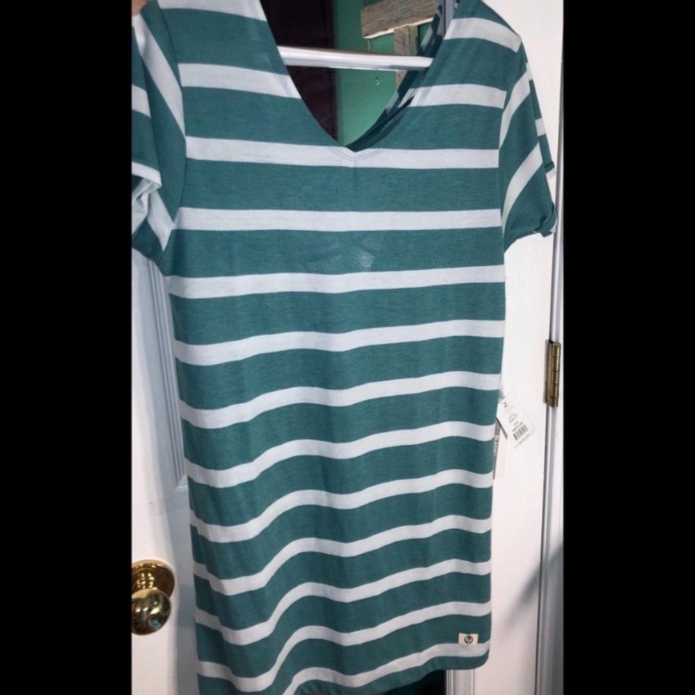 Real & white striped dress, open back.